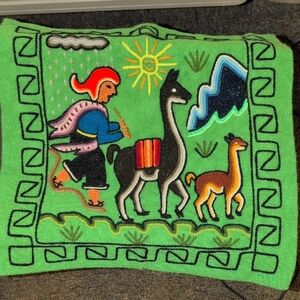 Colorful Alpaca Tapestry with Green Background